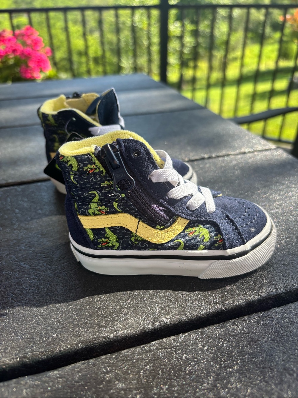 Vans Navy High-Top Sneakers with Yellow Dinosaur Accent